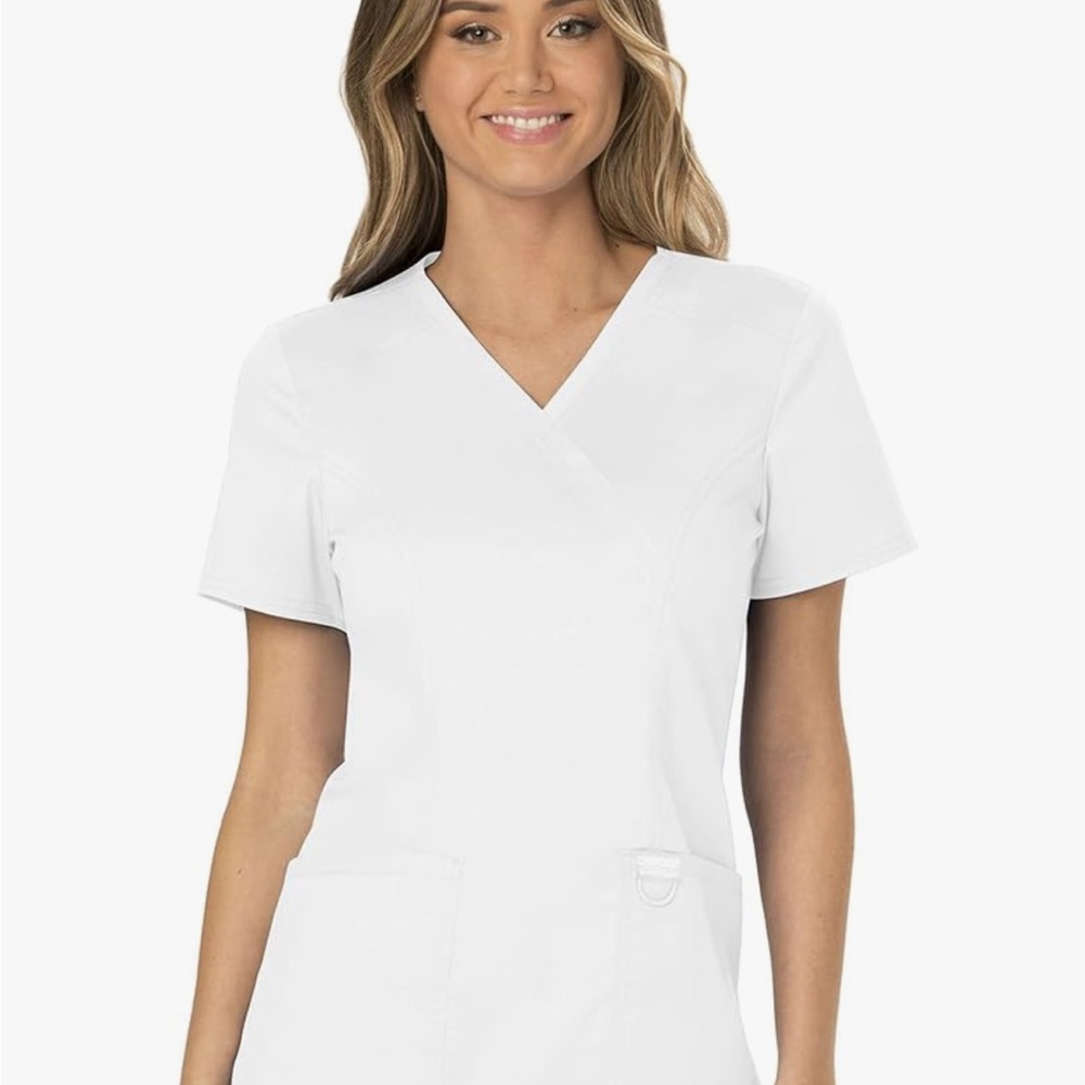 Women's White V-Neck Scrub Top